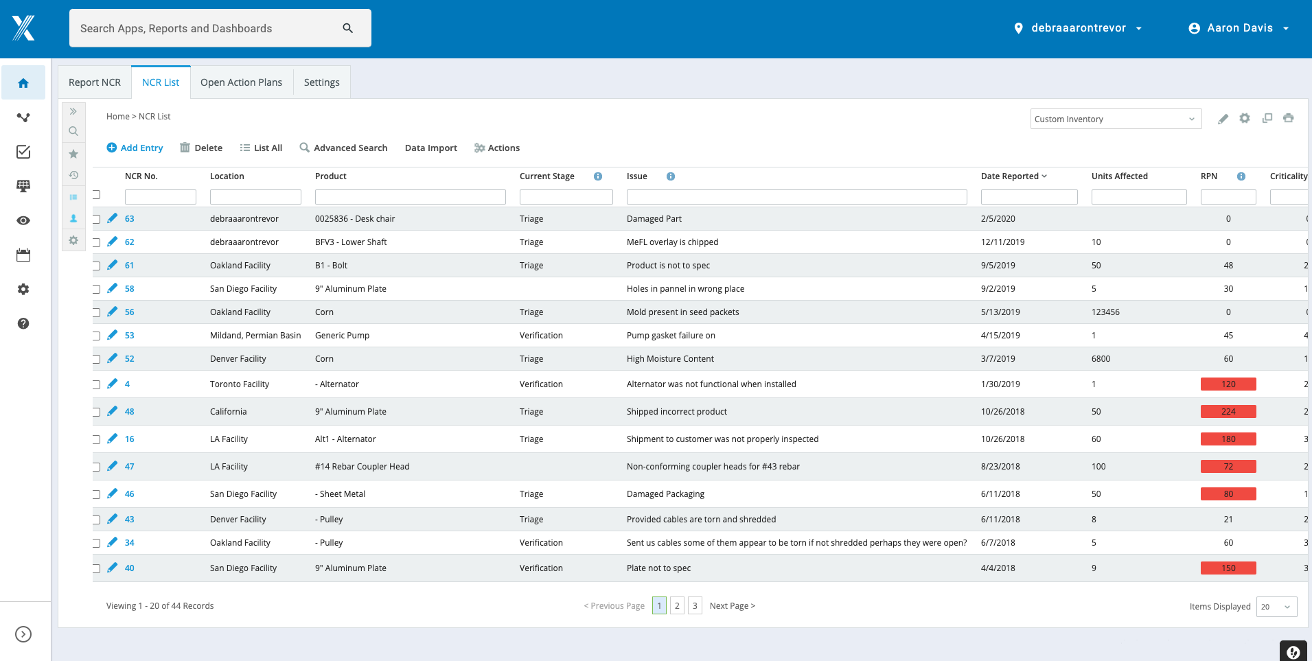 screenshot of Nonconformance Management & Reporting Software